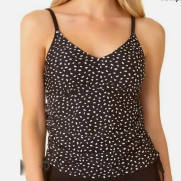 *SALE* A.N.A Dots Tankini Top with Adjustable Gathered Sides in Black & White - Picture 1 of 3
